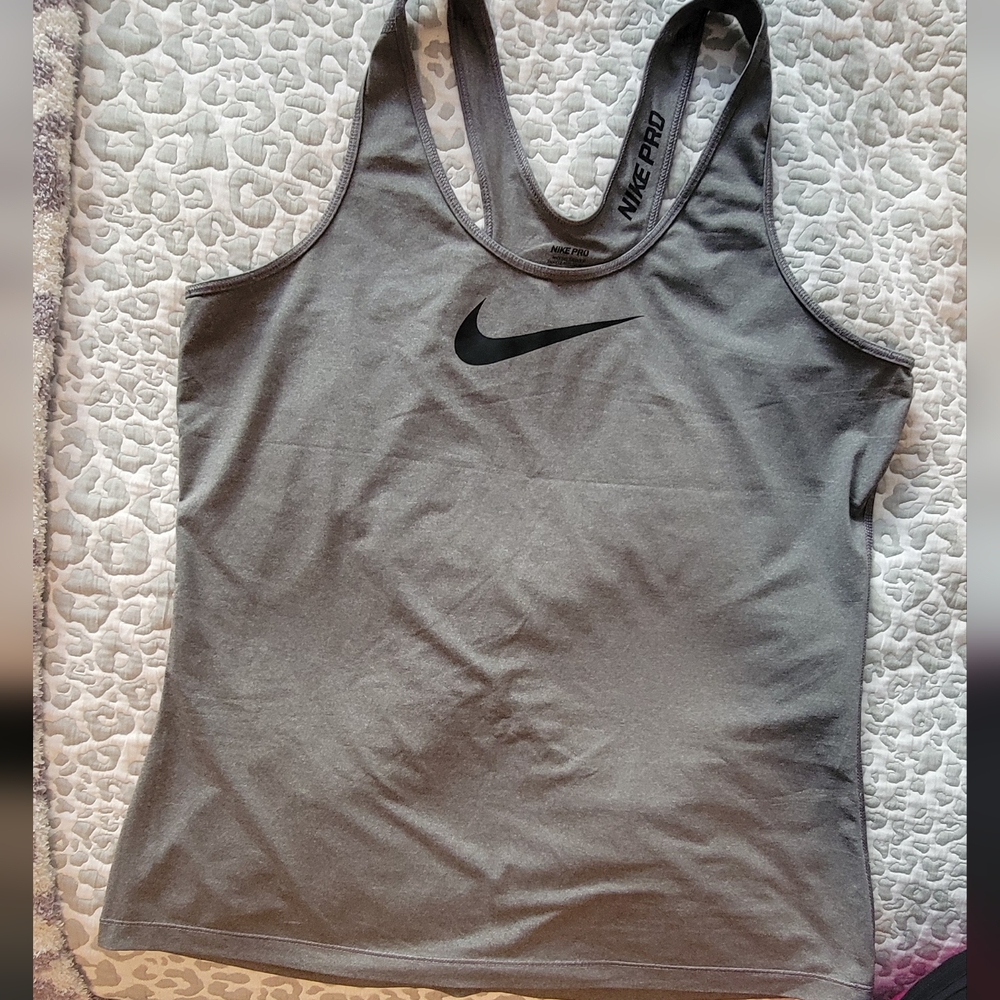 Gray Nike Pro Activewear Tank Tops
